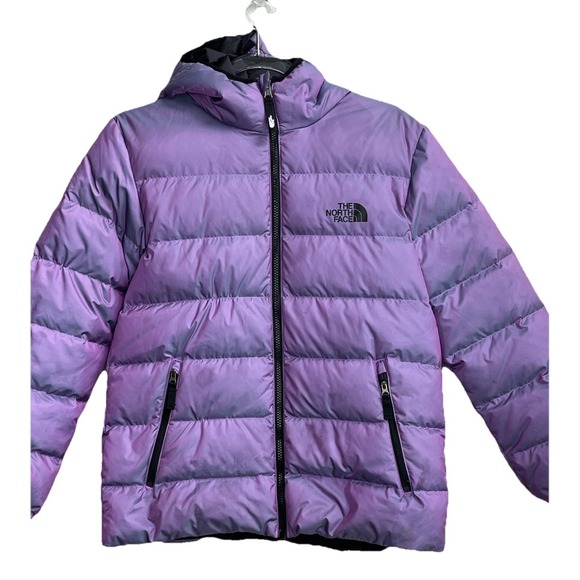 THE‎ NORTH FACE Iridescent Purple Hyalite Reversible 550 Down Coat Girls XL 18 - Picture 1 of 11